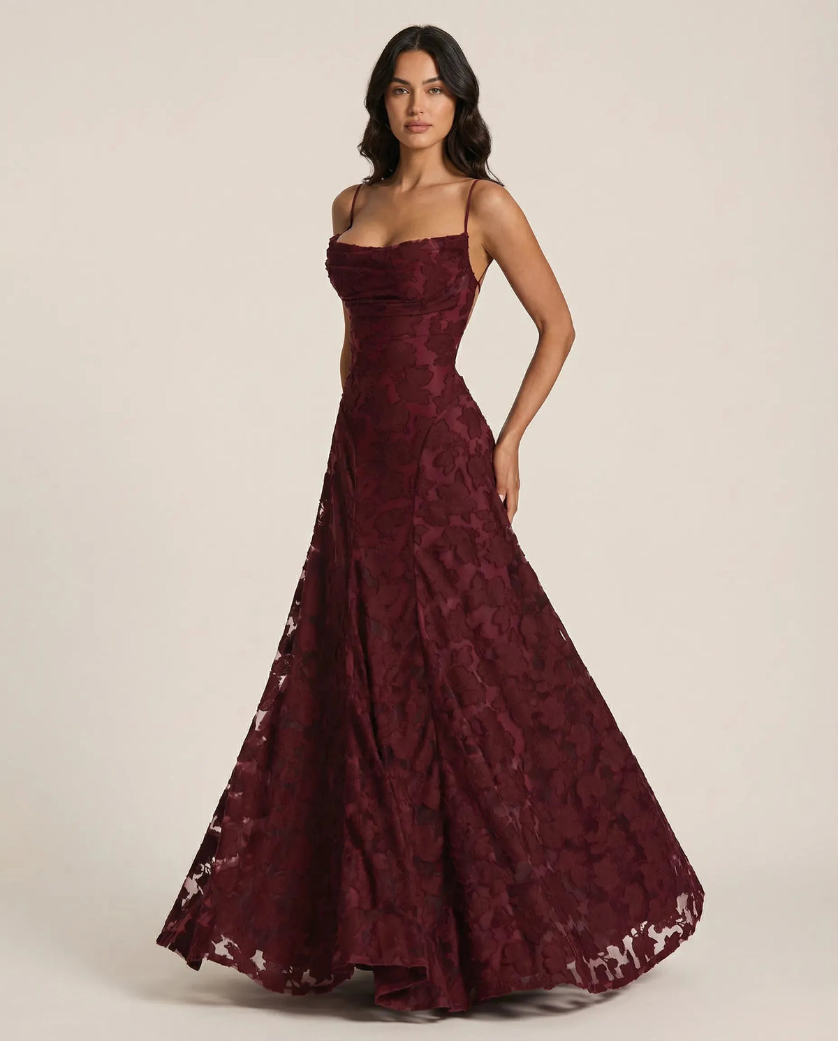 Women's Formal Evening Maxi Wedding Guest Dress with Cowl Neck