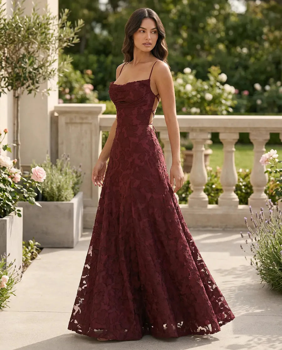 Women's Formal Evening Maxi Wedding Guest Dress with Cowl Neck