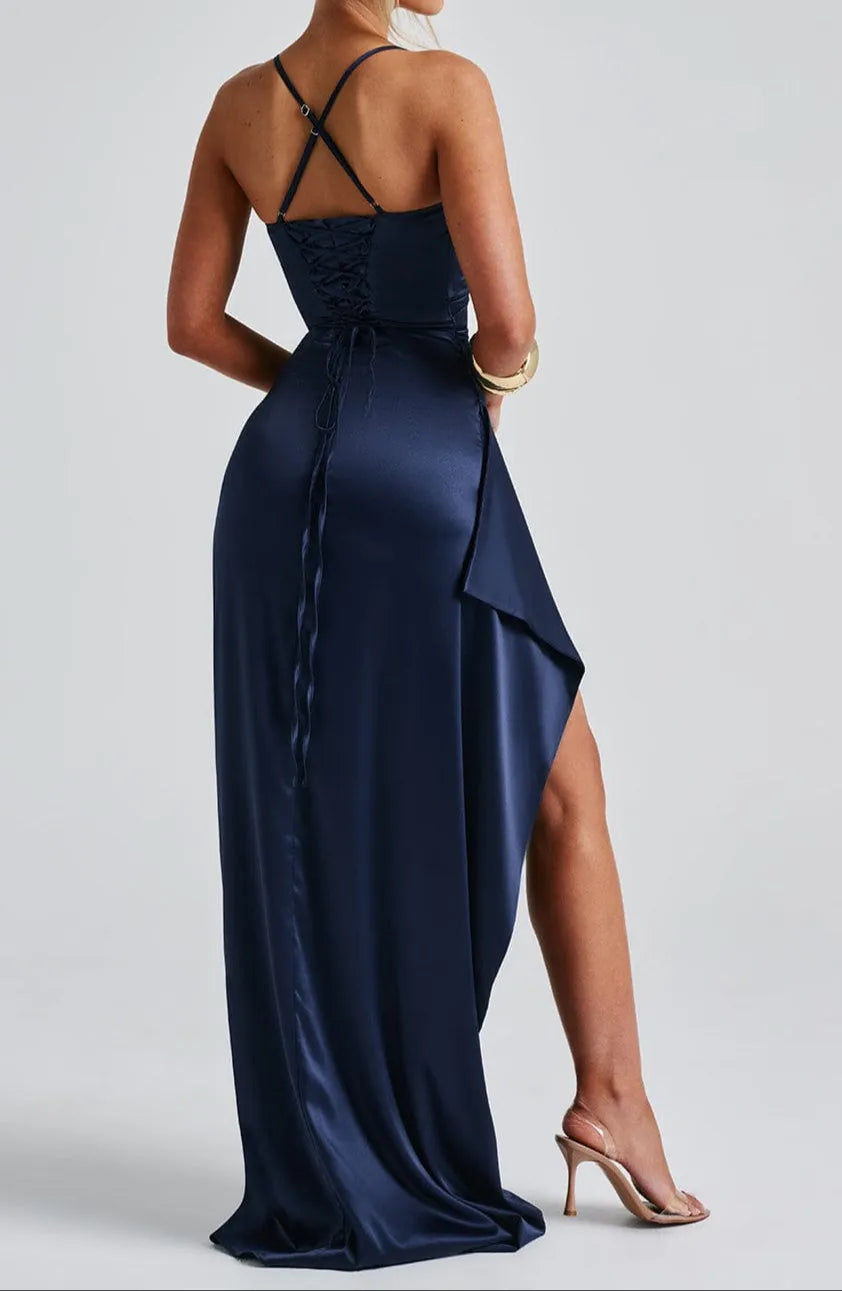 Women’s Formal Evening Maxi Wedding Guest Dress with High Slit
