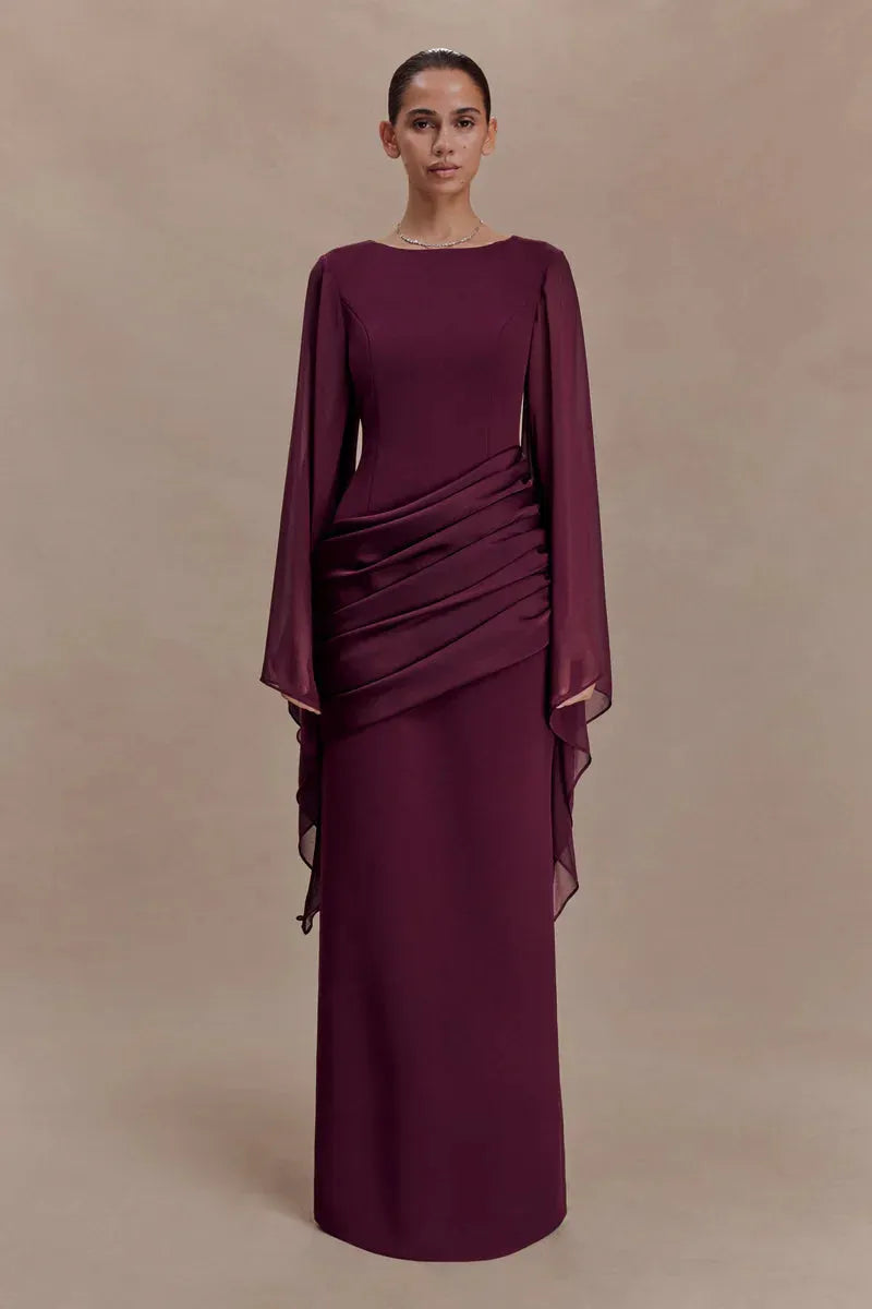 Women's Formal Evening Maxi Wedding Guest Dress with Ruched