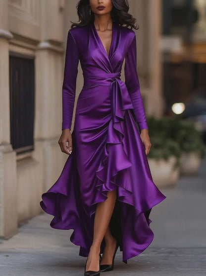 Women's Formal Evening Maxi Wedding Guest Dress with Ruffle
