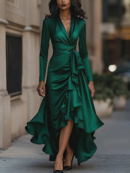 Women's Formal Evening Maxi Wedding Guest Dress with Ruffle