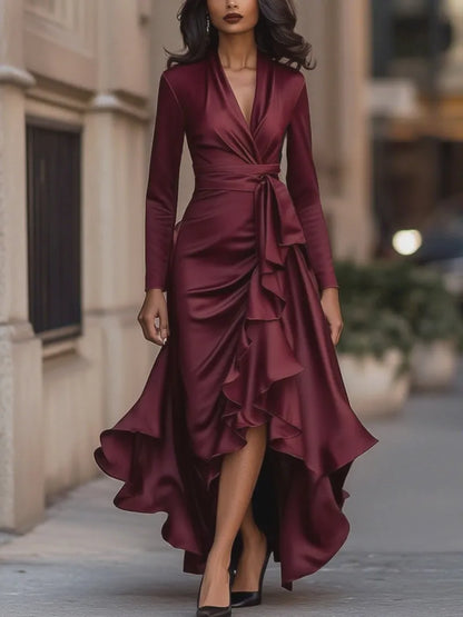 Women's Formal Evening Maxi Wedding Guest Dress with Ruffle