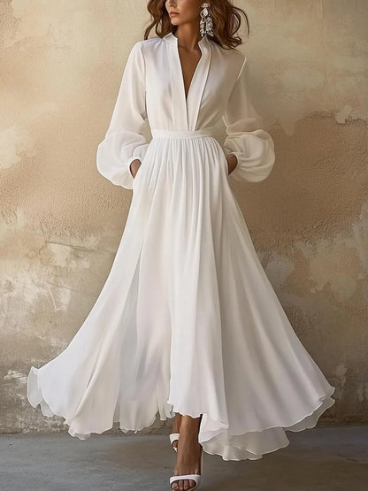 Women's Formal Evening Maxi Wedding Guest Dress with V-Neck