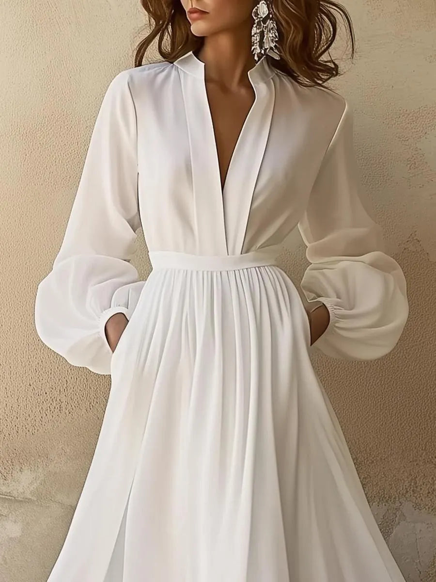 Women's Formal Evening Maxi Wedding Guest Dress with V-Neck