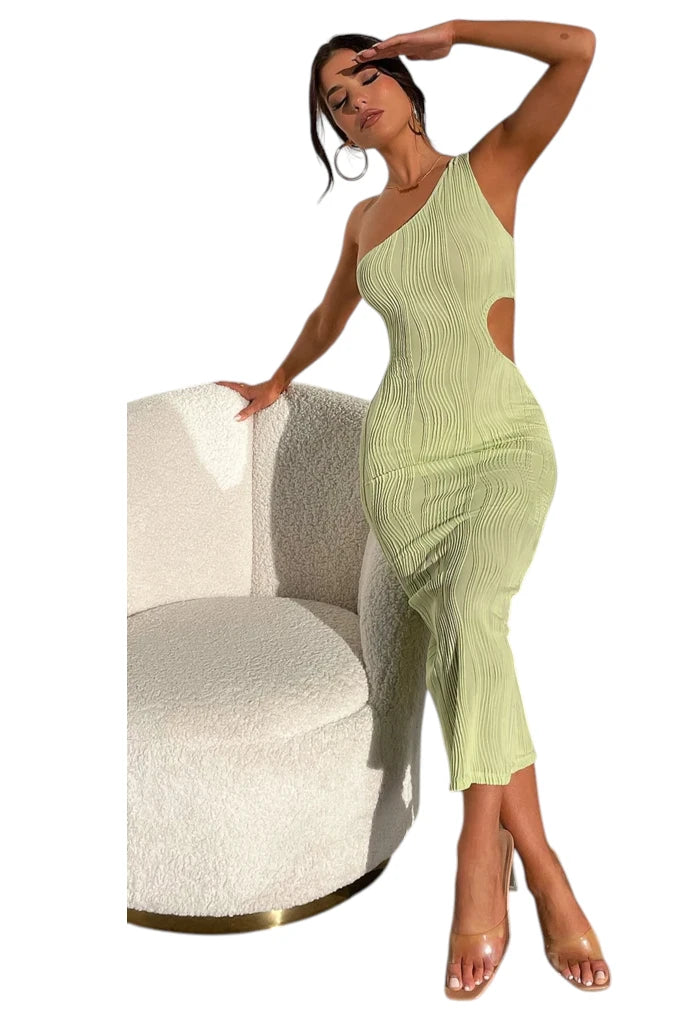 Women's Formal Evening Midi Wedding Guest Dress with Cut Out