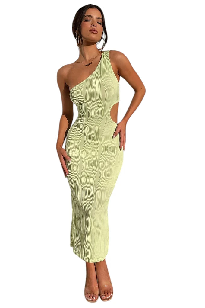Women's Formal Evening Midi Wedding Guest Dress with Cut Out