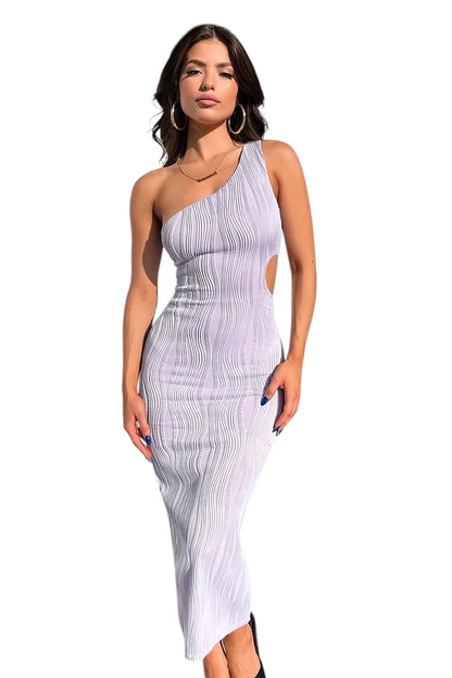 Women's Formal Evening Midi Wedding Guest Dress with Cut Out