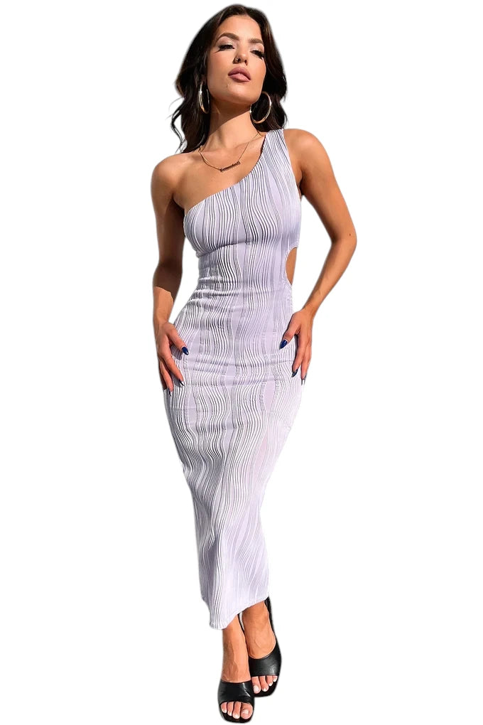 Women's Formal Evening Midi Wedding Guest Dress with Cut Out