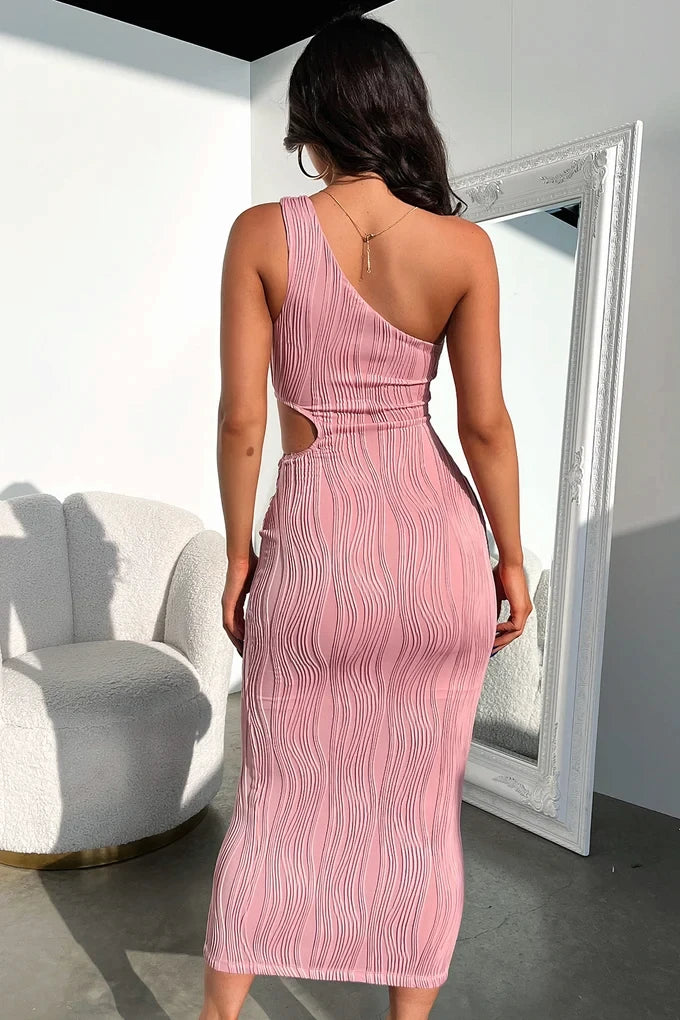 Women's Formal Evening Midi Wedding Guest Dress with Cut Out