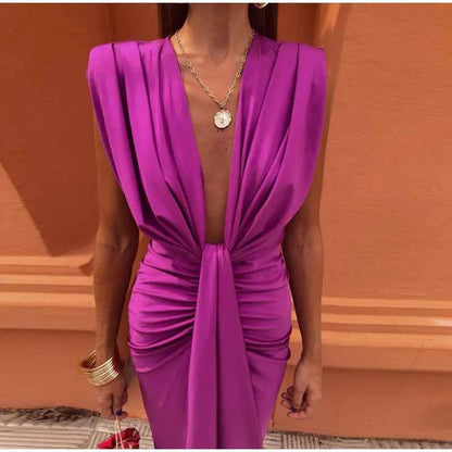 Women's Formal Evening Midi Wedding Guest Dress with Ruched