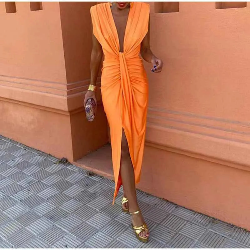 Women's Formal Evening Midi Wedding Guest Dress with Ruched