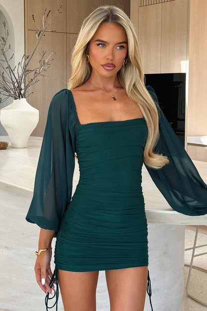 Women's Formal Evening Mini Cocktail Dress with Long Sleeve