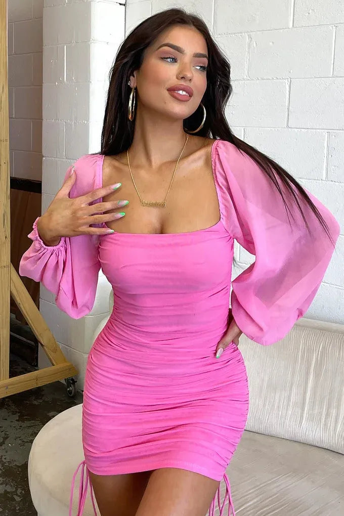 Women's Formal Evening Mini Cocktail Dress with Long Sleeve