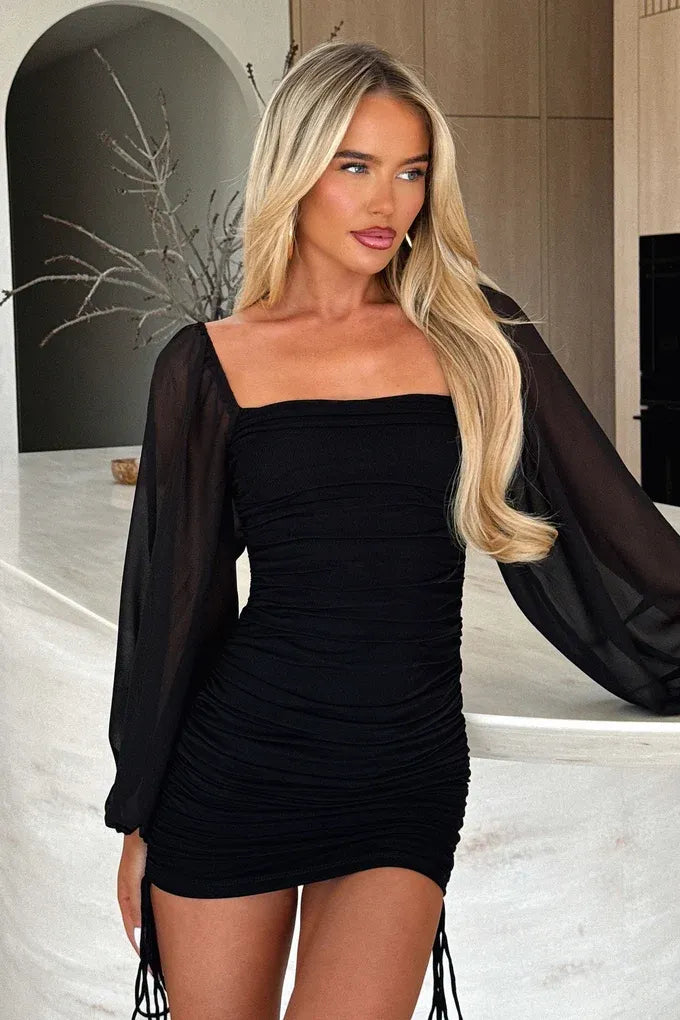Women's Formal Evening Mini Cocktail Dress with Long Sleeve