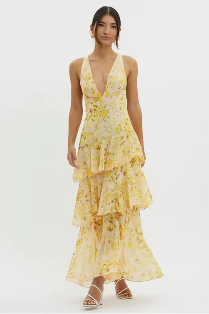 Women's Formal Floral Maxi Wedding Guest Dress with Backless