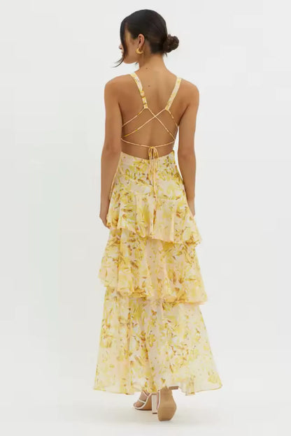 Women's Formal Floral Maxi Wedding Guest Dress with Backless
