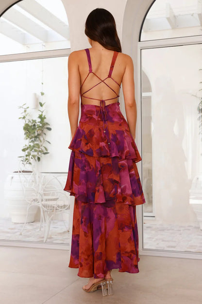 Women's Formal Floral Maxi Wedding Guest Dress with Backless
