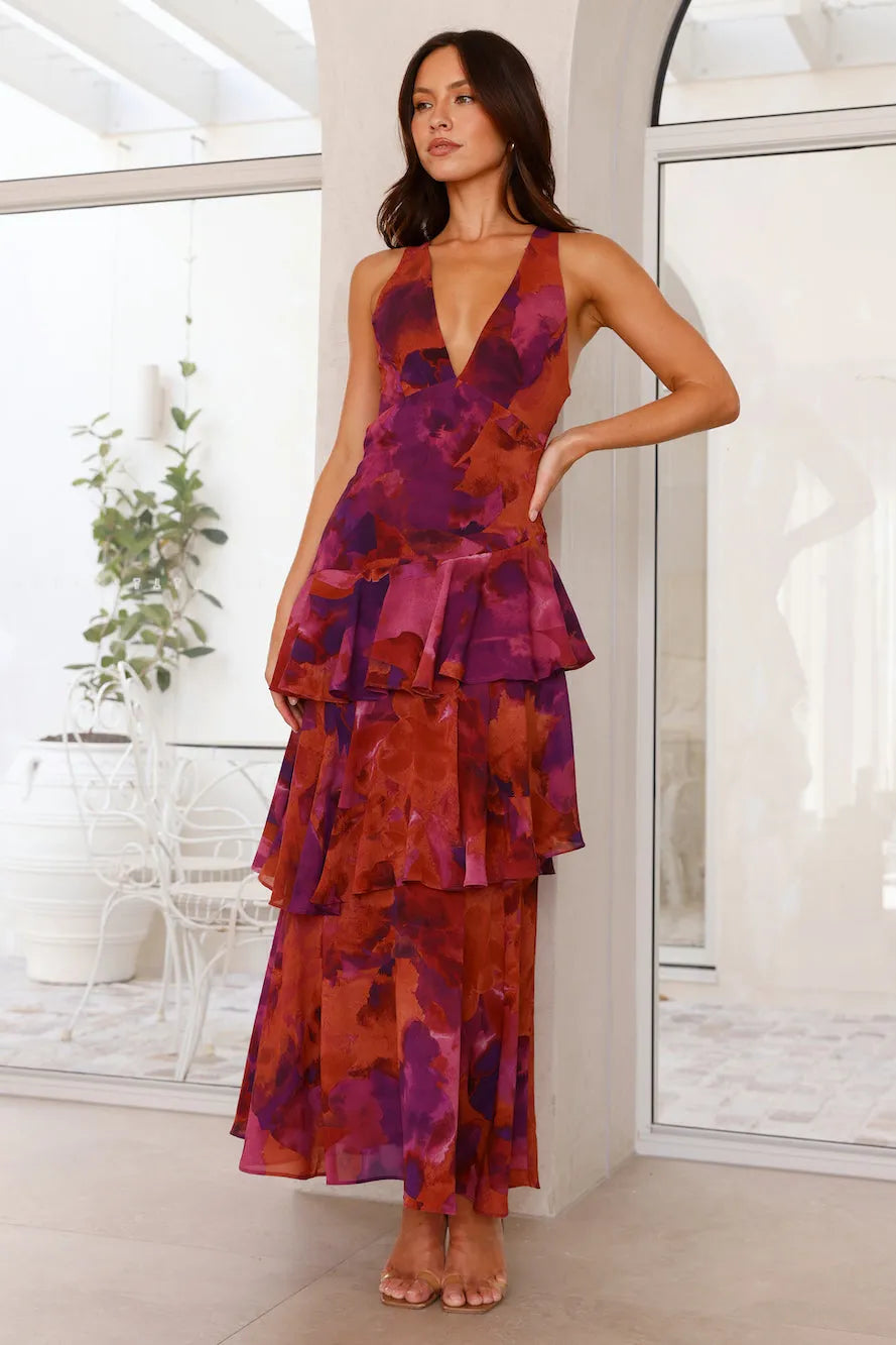 Women's Formal Floral Maxi Wedding Guest Dress with Backless