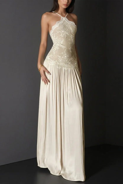 Women's Formal Floral Maxi Wedding Guest Dress with Halter Neck