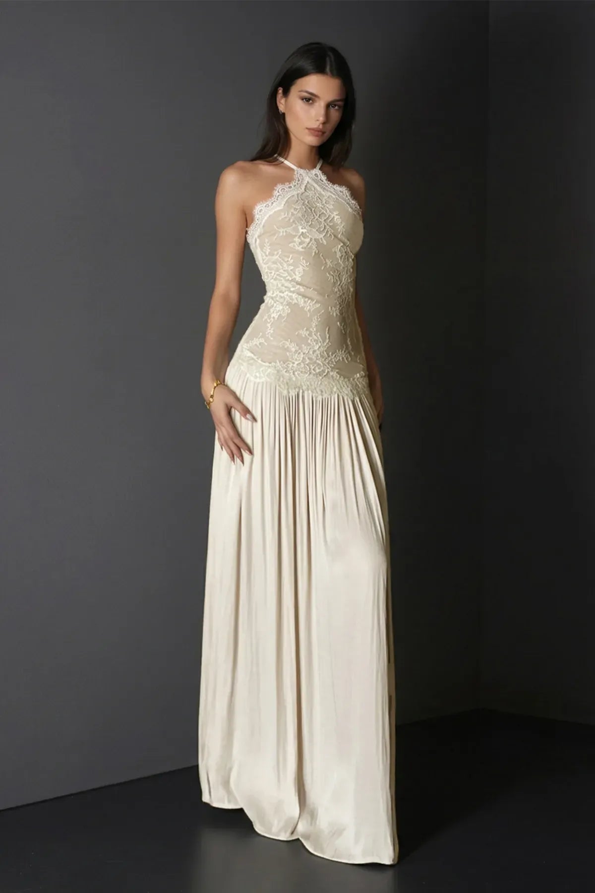 Women's Formal Floral Maxi Wedding Guest Dress with Halter Neck