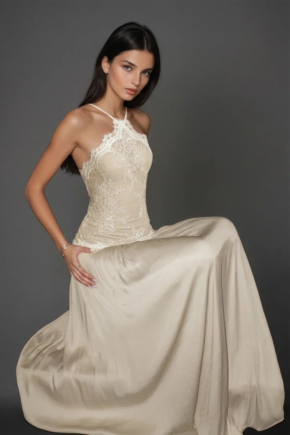 Women's Formal Floral Maxi Wedding Guest Dress with Halter Neck