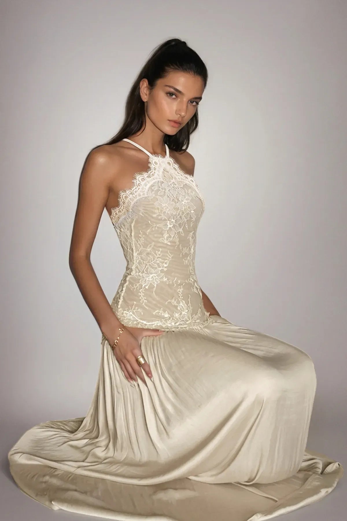 Women's Formal Floral Maxi Wedding Guest Dress with Halter Neck
