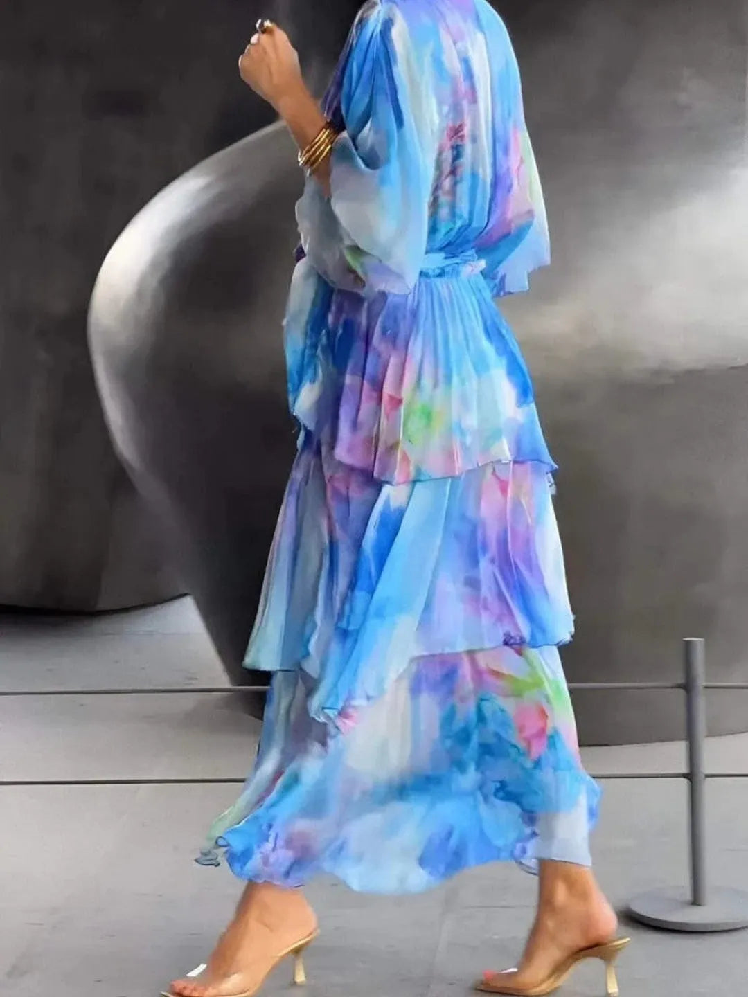 Women's Formal Floral Maxi Wedding Guest Dress with Ruffle