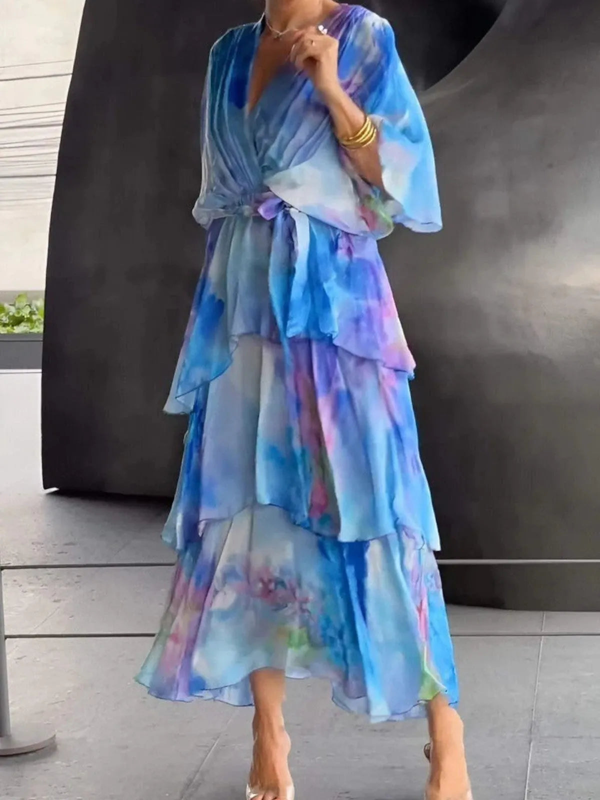 Women's Formal Floral Maxi Wedding Guest Dress with Ruffle