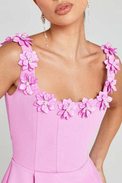 Women’s Formal Floral Mini Cocktail Dress with Square Neck