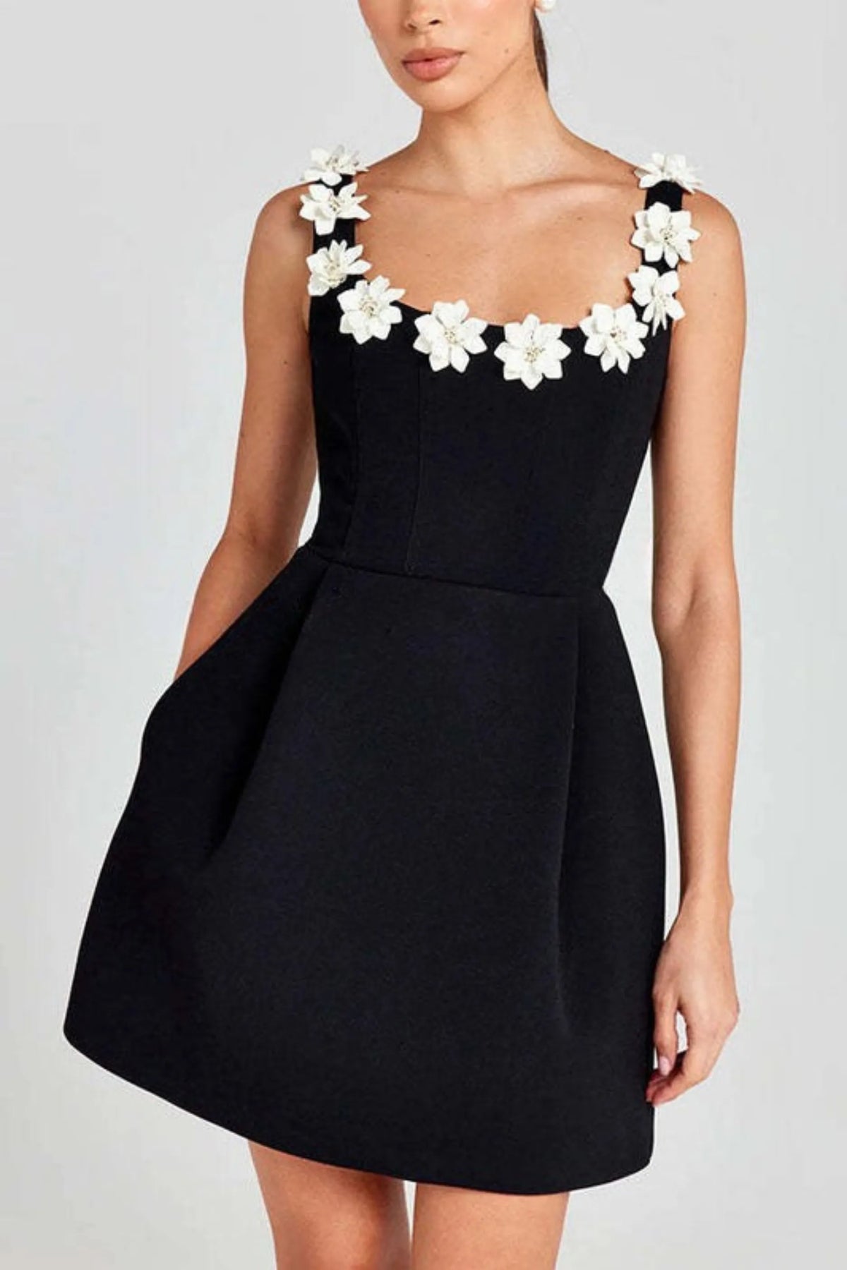 Women’s Formal Floral Mini Cocktail Dress with Square Neck