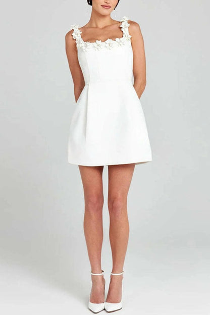 Women’s Formal Floral Mini Cocktail Dress with Square Neck