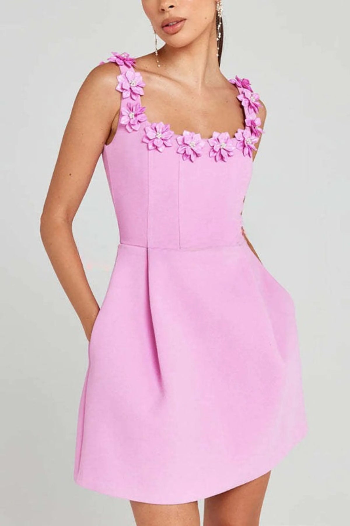 Women’s Formal Floral Mini Cocktail Dress with Square Neck