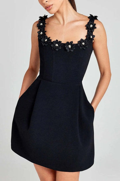 Women’s Formal Floral Mini Cocktail Dress with Square Neck