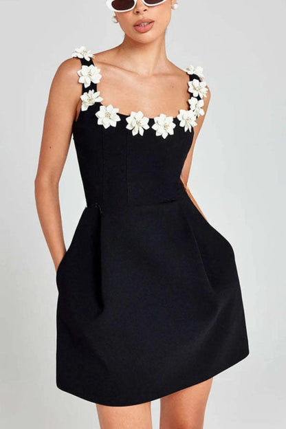Women’s Formal Floral Mini Cocktail Dress with Square Neck