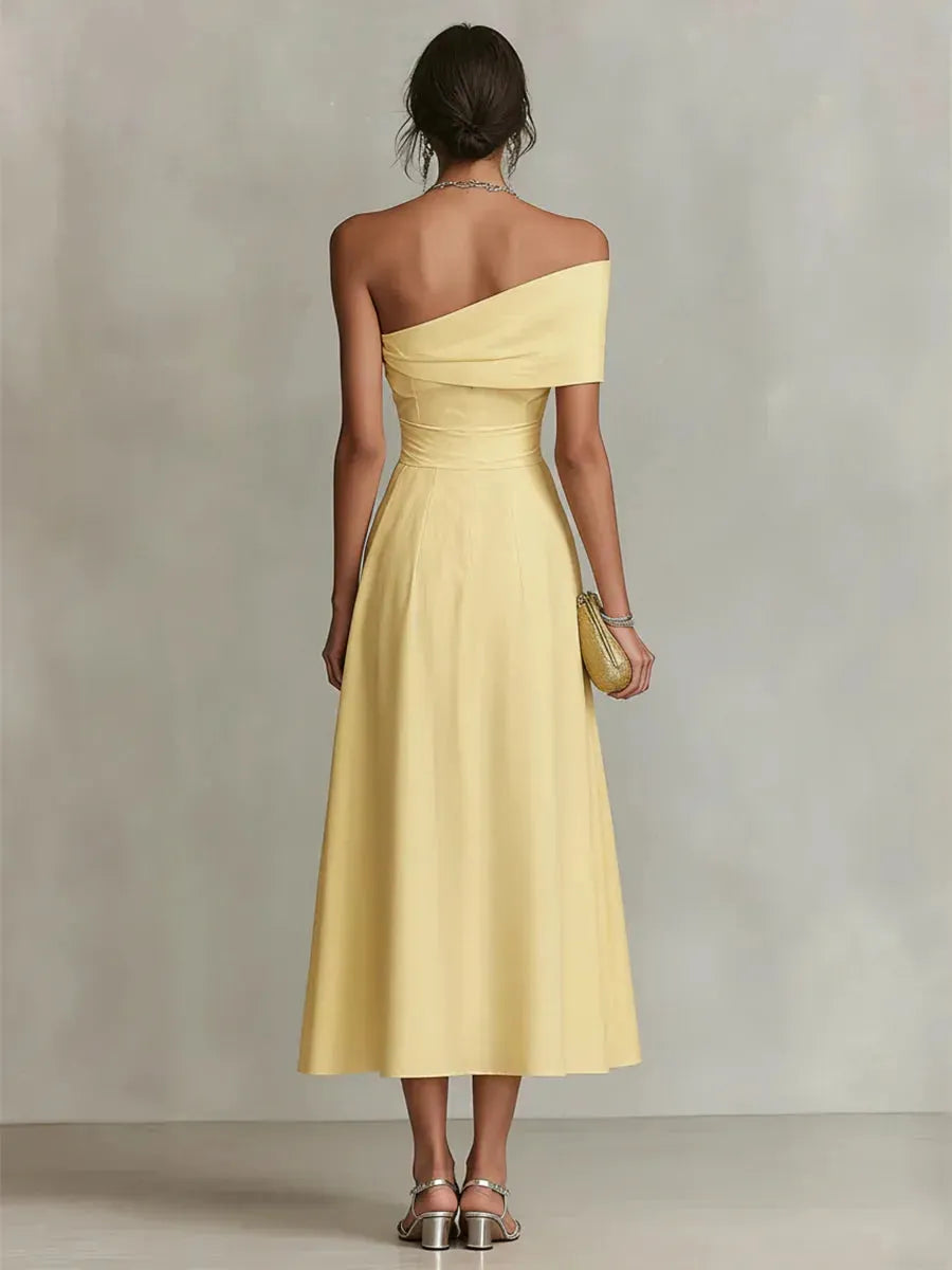 Women's Formal Flowy Maxi Wedding Guest Dress with Off Shoulder