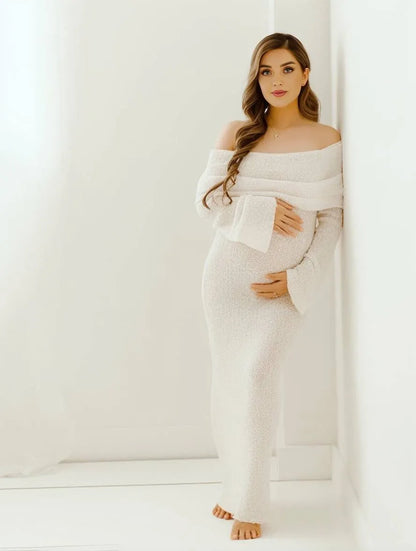 Women's Formal Maternity Maxi Wedding Guest Dress with Long Sleeve