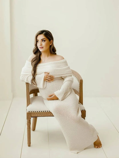 Women's Formal Maternity Maxi Wedding Guest Dress with Long Sleeve