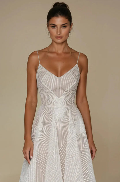 Women's Formal Midi Cocktail Dress with Spaghetti Strap