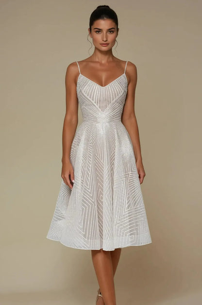 Women's Formal Midi Cocktail Dress with Spaghetti Strap