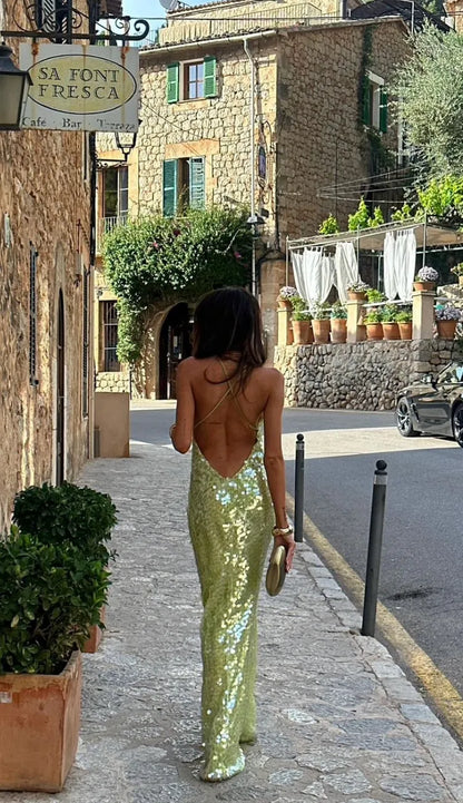 Women's Formal Backless Maxi Cocktail Dress with Sequin