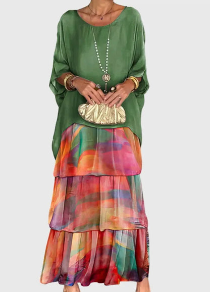 Women's Formal Maxi Wedding Guest Dress with Ruffle and Long Sleeve