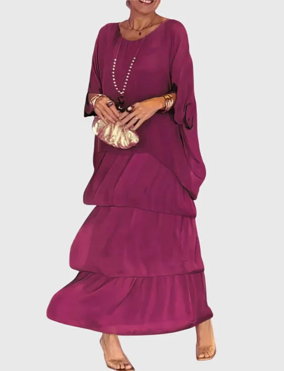 Women's Formal Maxi Wedding Guest Dress with Ruffle and Long Sleeve