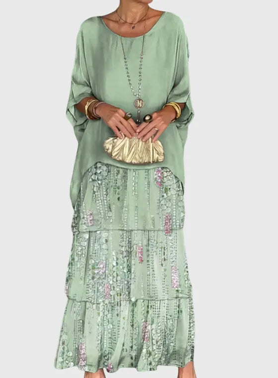 Women's Formal Maxi Wedding Guest Dress with Ruffle and Long Sleeve