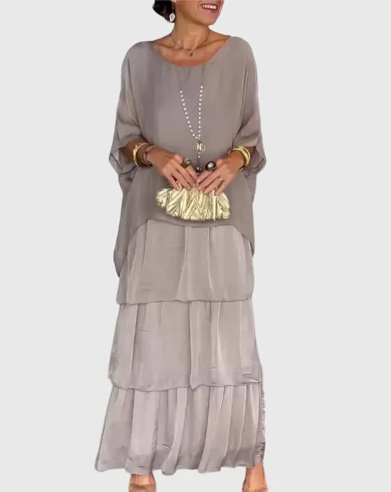 Women's Formal Maxi Wedding Guest Dress with Ruffle and Long Sleeve
