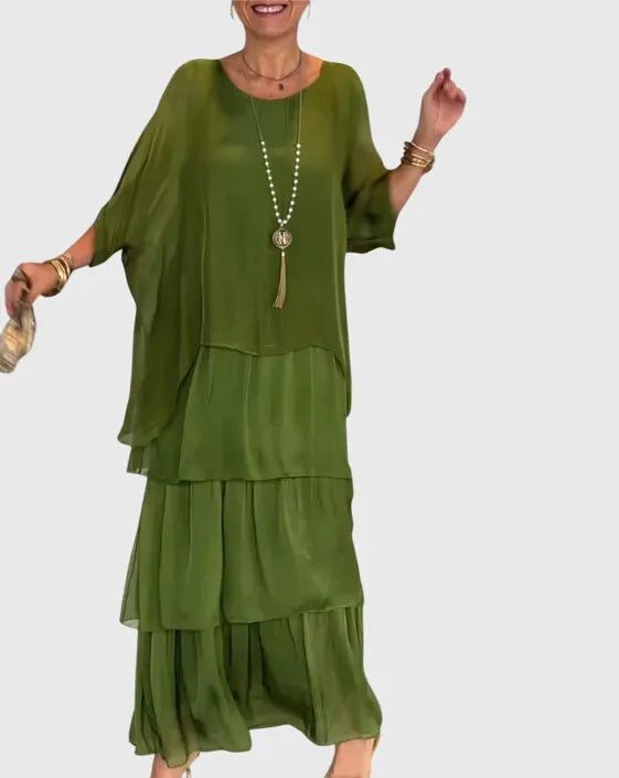 Women's Formal Maxi Wedding Guest Dress with Ruffle and Long Sleeve