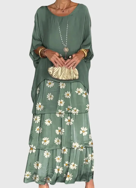 Women's Formal Maxi Wedding Guest Dress with Ruffle and Long Sleeve