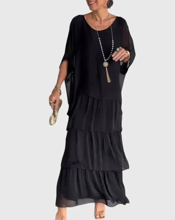 Women's Formal Maxi Wedding Guest Dress with Ruffle and Long Sleeve