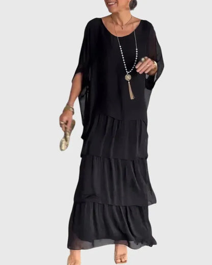 Women's Formal Maxi Wedding Guest Dress with Ruffle and Long Sleeve