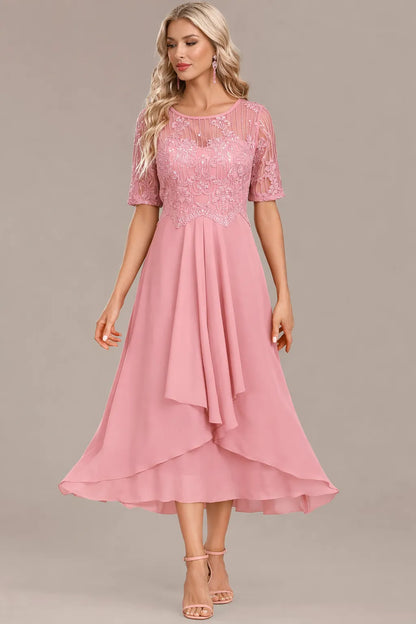 Women's Formal Sequin Midi Wedding Guest Dress with Short Sleeve
